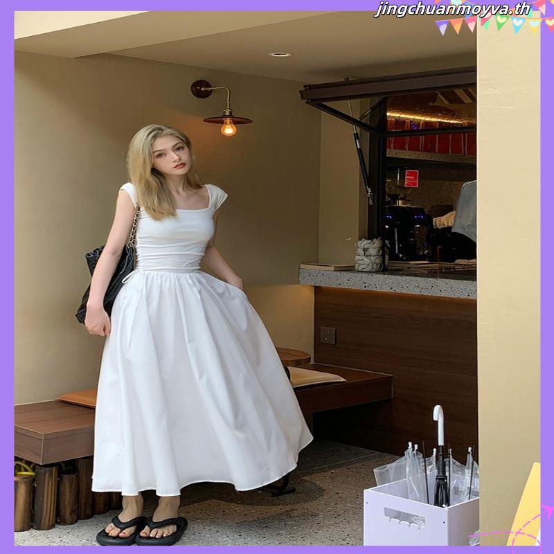 Xiao Lienni ชุดเดรสยาว ผ้าถัก เอวสูง คอสี่เหลี่ยม สไตล์มินิมอล สําหรับสตรี MGR5