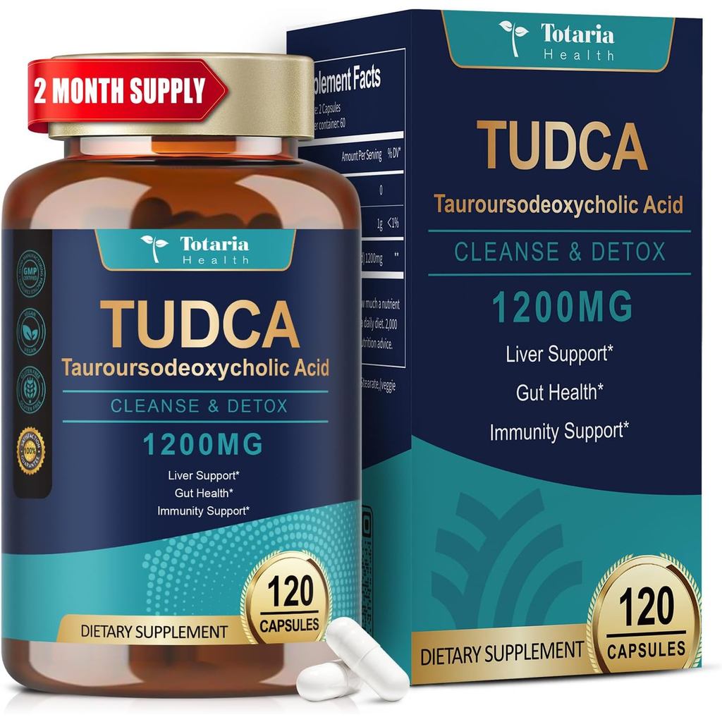 Totaria TUDCA plement 1200mg (กรด Toursodeoxycolic), 120 แคปซูล, Ultra Strength TUDCA Bile Salts r p