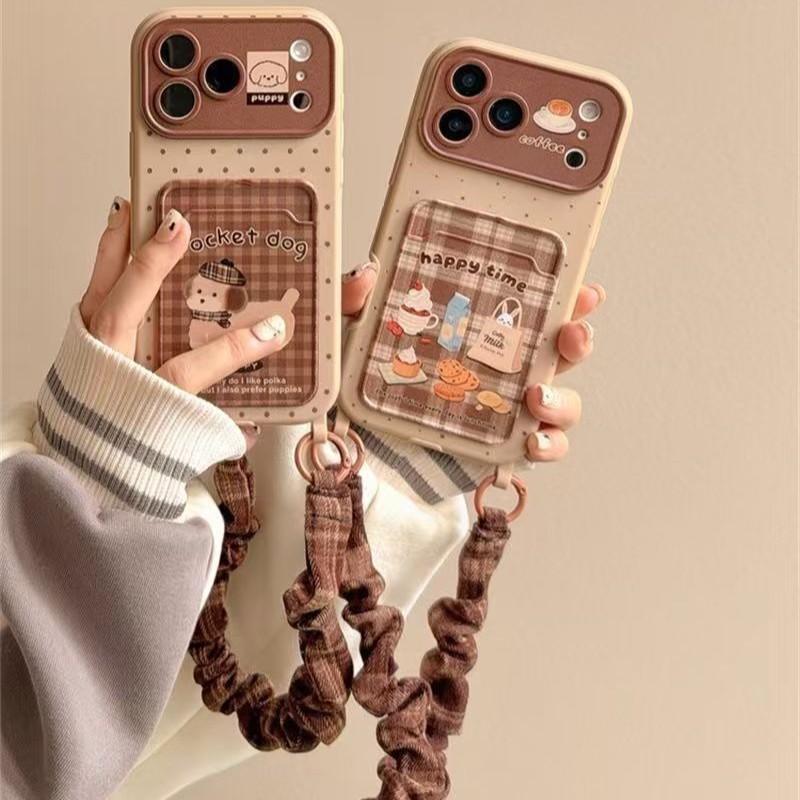 ฤดูใบไม้ร่วงฤดูหนาวลายสก๊อตสีน้ําตาลลูกสุนัขขนมเหมาะสําหรับ MATE70PRO ผู้ถือบัตรเคสโทรศัพท์สไตล์ใหม่