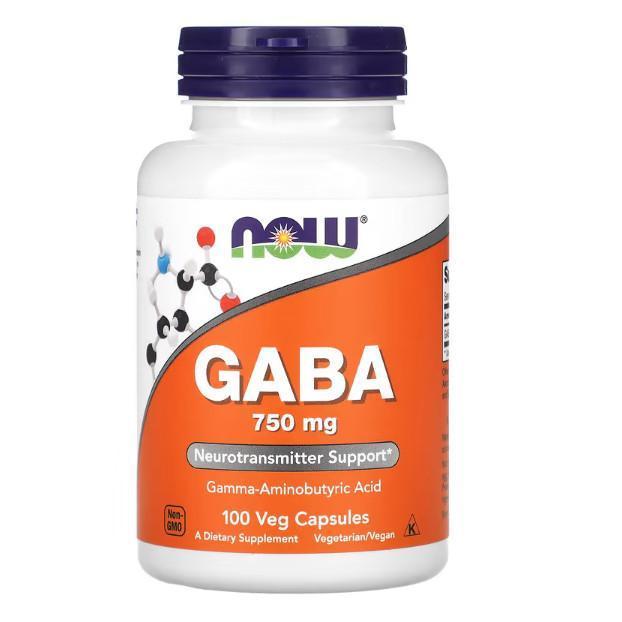 【นำเข้า】[พร้อมจัดส่ง] กาบา GABA 750mg  เหมาะกับผู้ที่ใช้สมองและความคิดอย่างต่อเนื่องในแต่ละวัน 100Veg Cap NOW FOOD