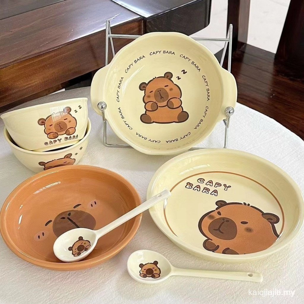Molly Preferred น่ารักการ์ตูน Capybara บนโต๊ะอาหาร Capybara เซรามิค High-value Tableware ชามจานช้อน 