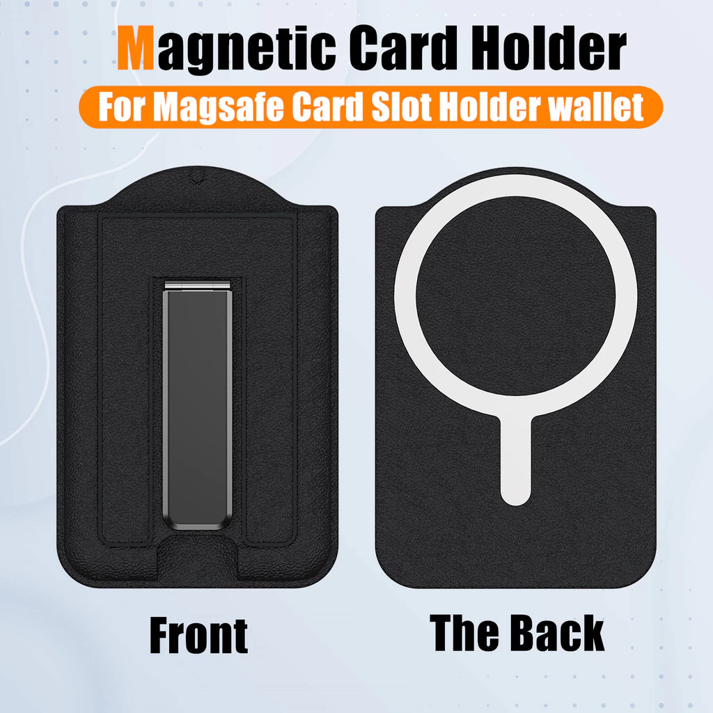 หนัง Grain Magnetic Phone Card Holder 2 in 1 Card Stand Bank Card Storage สําหรับ Magsafe iPhone 17 16 15 14 13 12 ปลอดภัยเคสโทรศัพท์,ใช้งานร่วมกับเคสโทรศัพท์แม่เหล็กทั้งหมด