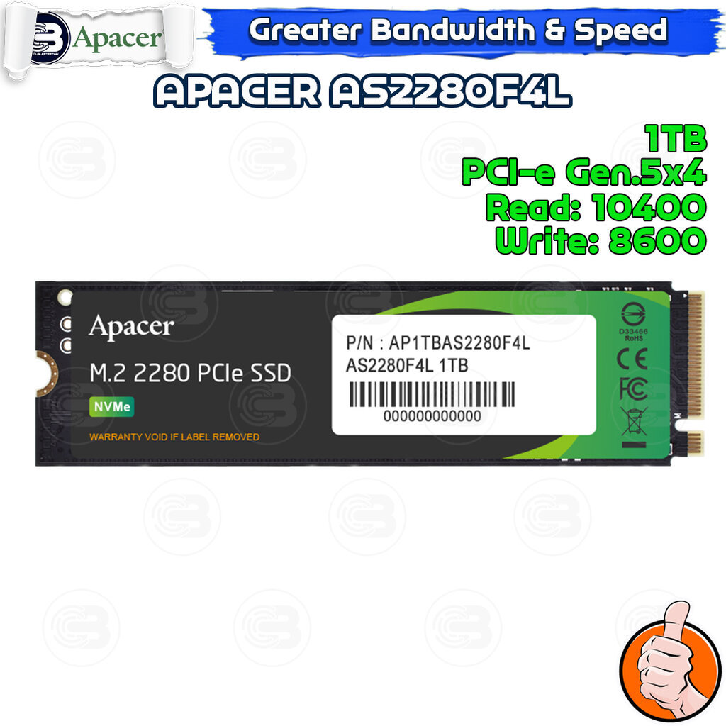 [CoolBlasterThai] APACER AS2280F4L SSD M.2 2280 NVMe PCIe GEN5x4 1TB (3Y-Warranty) (เอสเอสดี)