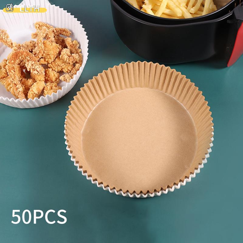 LLTH 50pcs Air Fryer กระดาษทิ้ง Non-Sti Airfryer กระดาษรองอบรอบ Air-Fryer กระดาษ Liners กระดาษอุปกรณ์ครัวร้อน ราคา ถูกที่สุด ดีลบีเคเค