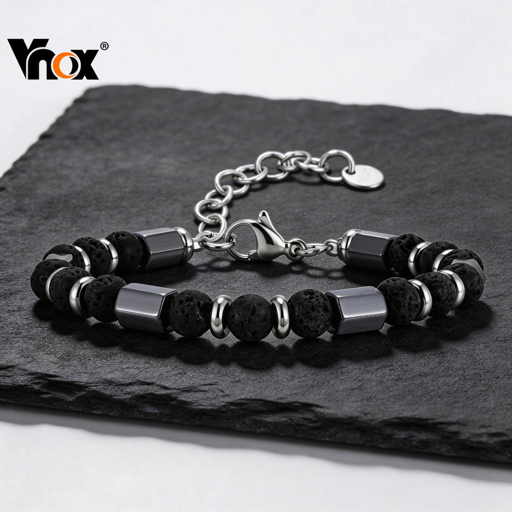 Vnox سوار خرز أحجار طبيعية بسلسلة ستانلس