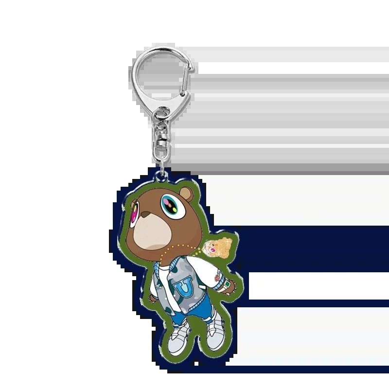 Kanye West Rapper YE Kanye Bear Dropout Bear พวงกุญแจ, อุปกรณ์เสริมอะคริลิคสําหรับแขวนกระเป๋าถือและเ
