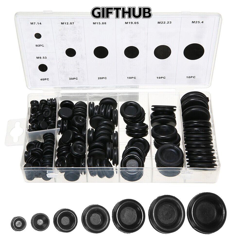 GIFTHUB 200 ชิ้นยาง Grommets, 7 ขนาด O-ring Grommet ชุด, ปิดรูปลั๊กสีดํา Grommet เครื่องซักผ้าสําหรับสายไฟ