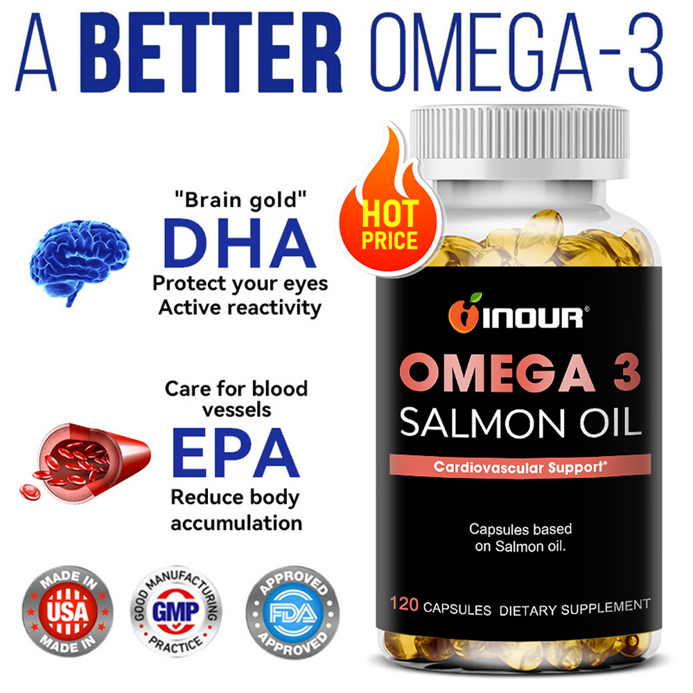 Omega 3 Salmon Oil 1000mg แคปซูล - Cardiovascular Support สนับสนุนสุขภาพหัวใจ (EPA 300mg + DHA 200mg) GMP Certified