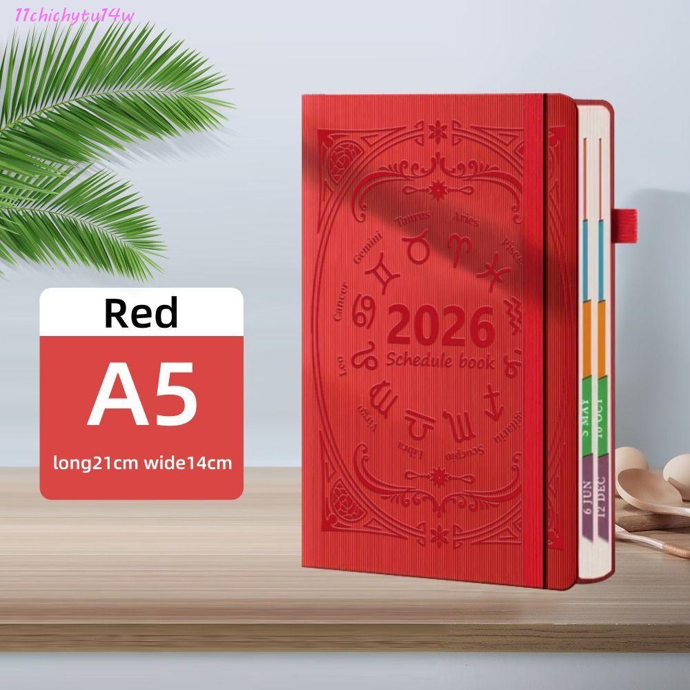 CHICHYTU14W 2026 Schedule Planner Notepad, Textured PU English A5 Agenda Planner Notebook, Agenda Ef