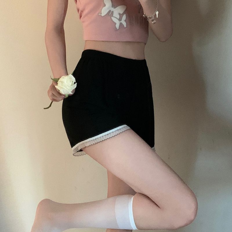 安全裤女夏季防走光蕾丝可外穿大码不卷边宽松黑色jk保险打底短裤3.16Women's Summer Safety Shorts, Anti-exposure, Lace, Can Be Worn Ou