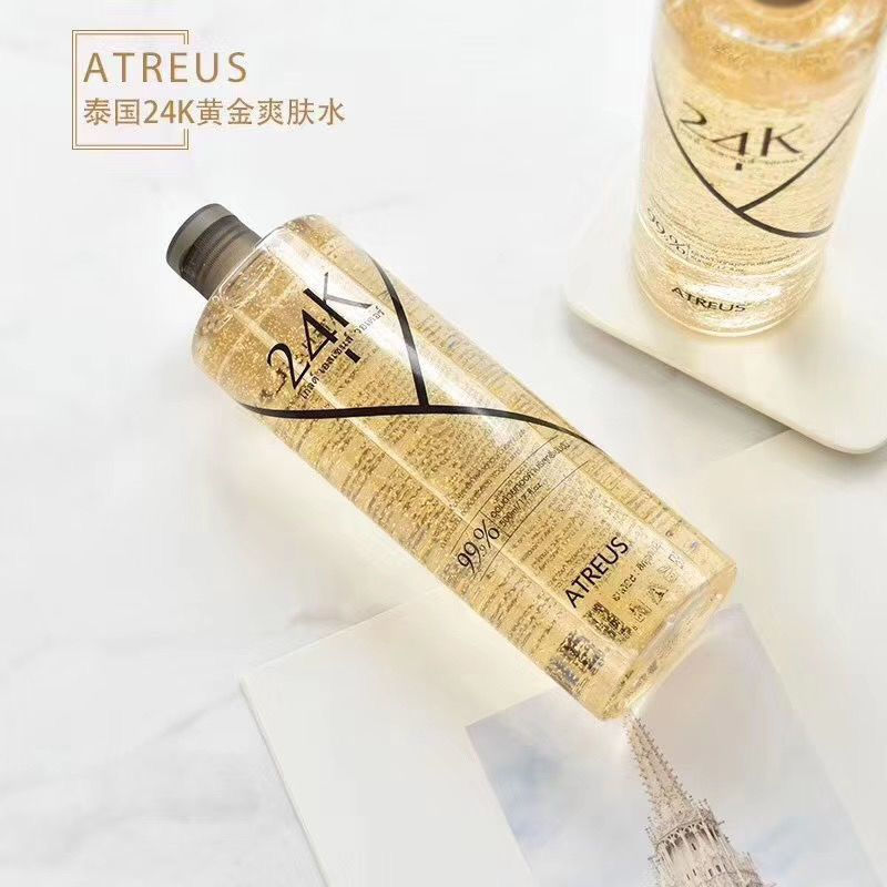 New Product#Thailand ATREUS 24k Gold Foil Golden Water Toner Gold Foil Repairs Skin, Shrinks Pores, 
