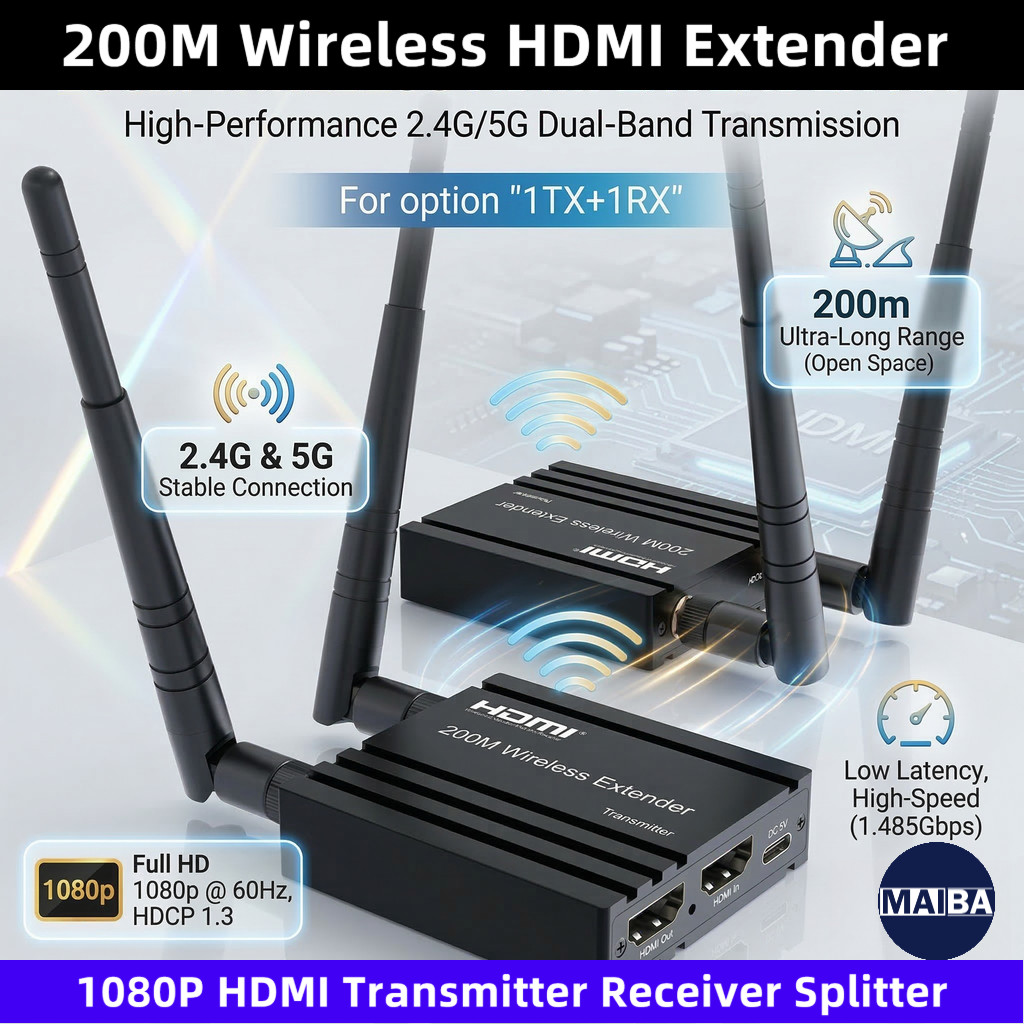 200M Wireless HDMI Extender 1080P ตัวรับสัญญาณ HDMI 2.4G 5G 1TX 2/3/4RX Splitter