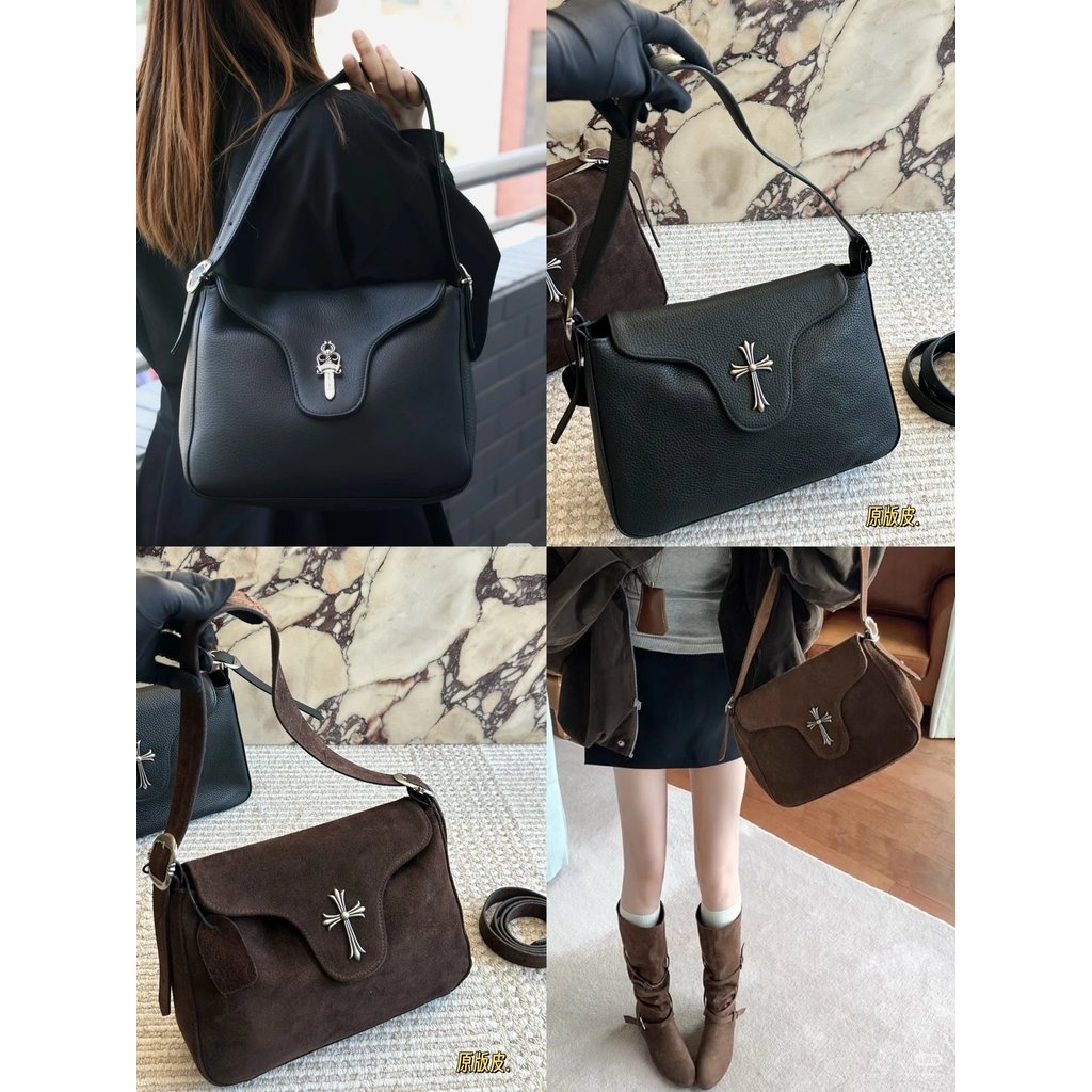 Daigou รุ่น Chrome * Hearts Chrome * Hearts Large Cross Underarm Bag กระเป๋าถือ hobo Tote Bag Messen