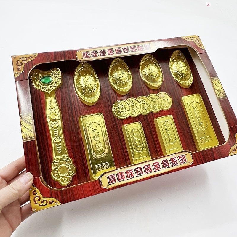 好货现发！给故人烧的纸制品金条元宝黄金万两玉如意金大洋立体套装天堂首饰Paper Products for Cremation of Deceased: Gold Bars, Gold Ingots,