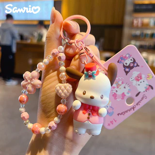 ของแท้ Sanrio Sparkling Cherry Blossom พวงกุญแจลูกปัดการ์ตูน Kuromi ตุ๊กตาจี้ของขวัญขนาดเล็ก