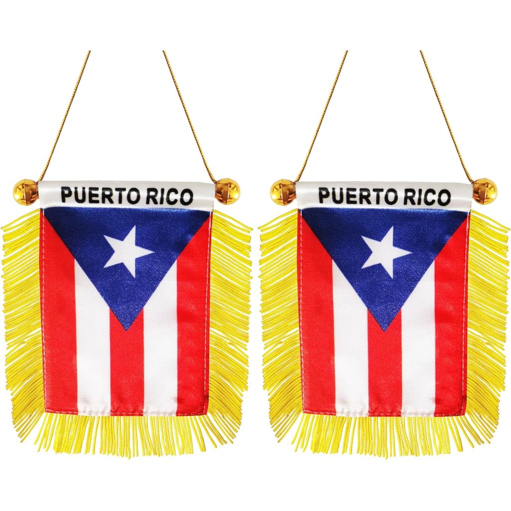 Puerto Rico Flag Puerto Rican แขวนธง Puerto Rico ขนาดเล็กมินิหน้าต่างกระจกมองหลังตกแต่งดูด Golden Fr