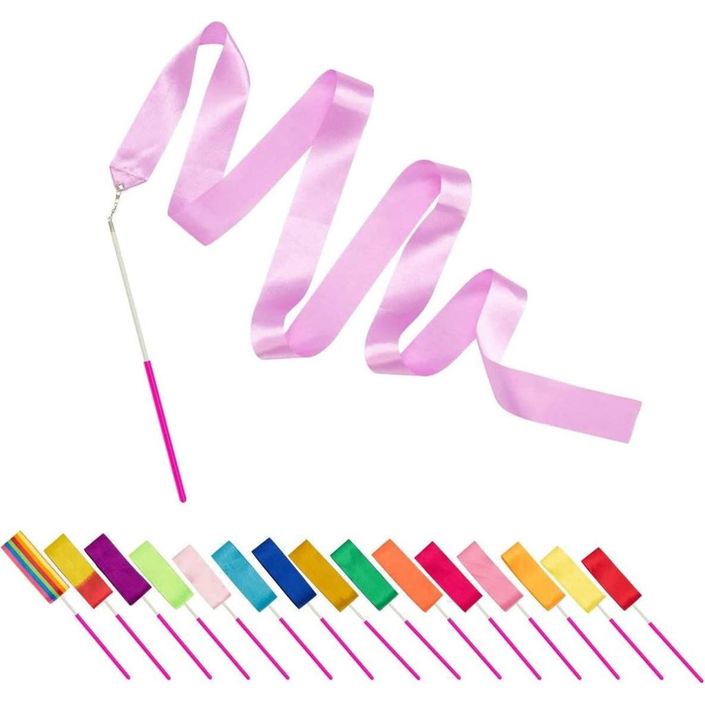 PAMASE ริบบิ้นเต้นรํา - 16 แพ็คริบบิ้นไม้กายสิทธิ์ลื่นจับสําหรับสาวของขวัญ, 6.6ft จังหวะยิมนาสติกเต้