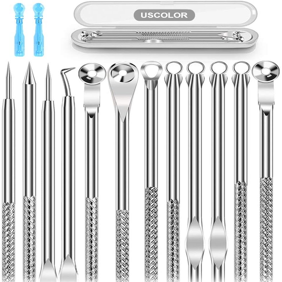 8ชิ้น เครื่องกําจัดสิวหัวดําสําหรับใบหน้า, ชุดเครื่องมือ Pimple Popper, Comedone Pimple Extractor, ช