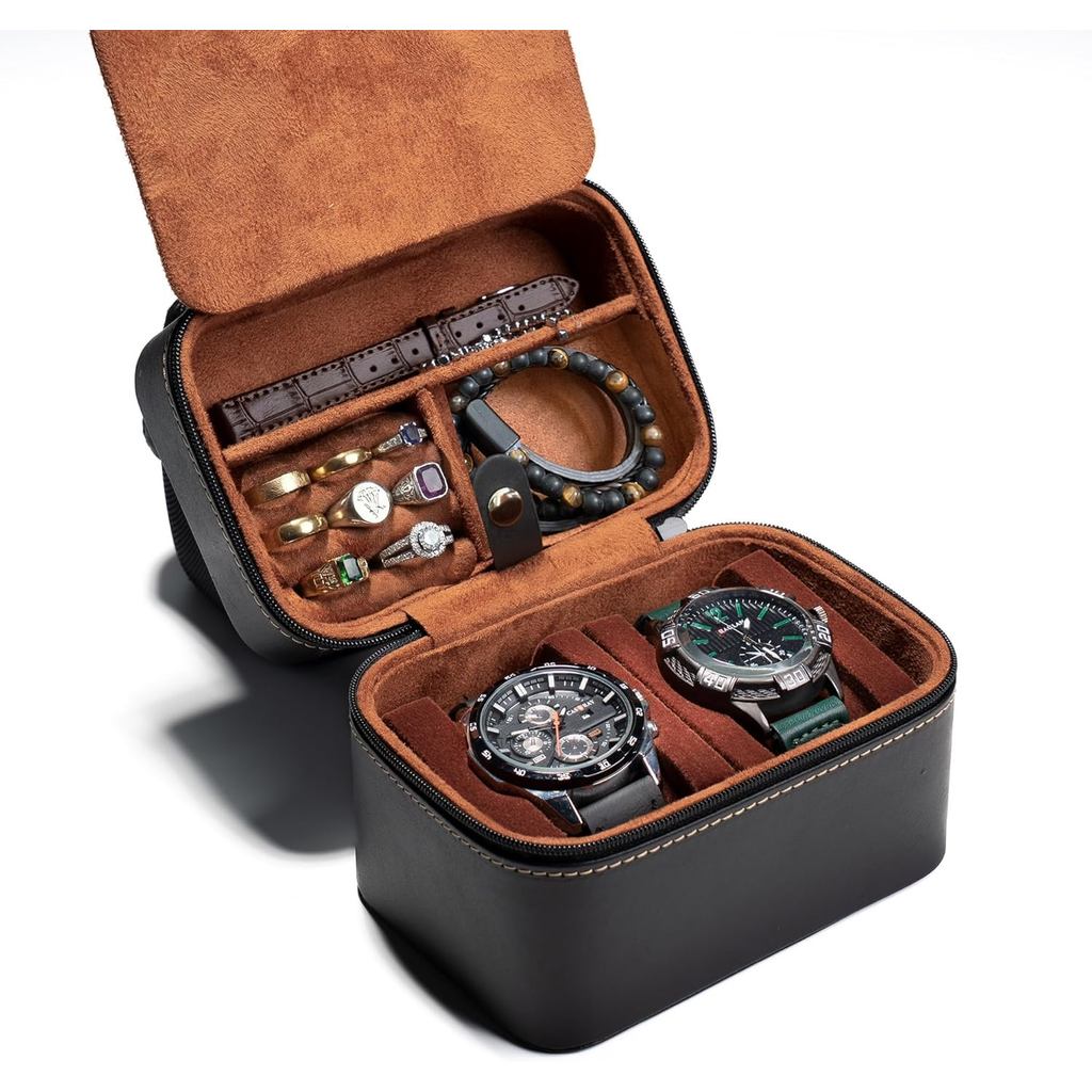 2 ช่อง Watch travel Case Display Box กล่องจัดระเบียบนาฬิกาหนังแข็ง พอดีกับนาฬิกาหน้า 52 มม. พร้อมใส่