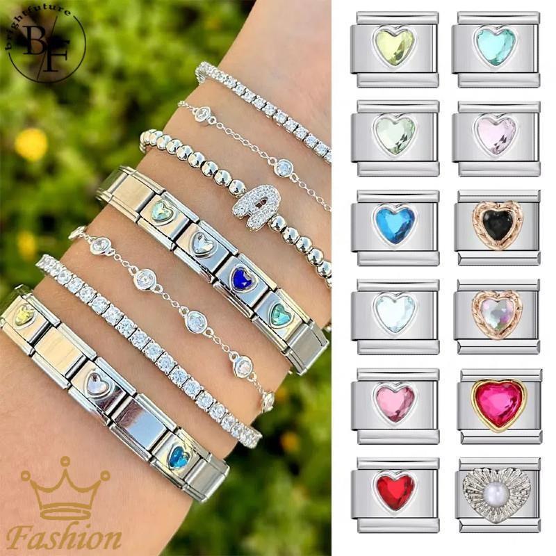 สร้อยข้อมือสไตล์อิตาเลียน LOVE HEART SERIES ทำจากเหล็กกล้า มาพร้อมชาร์ม ขนาดพอดีสำหรับวงรอบข้อมือ 9 มม. เหมาะสำหรับการแต่งกายและสามารถปรับแต่งได้เอง