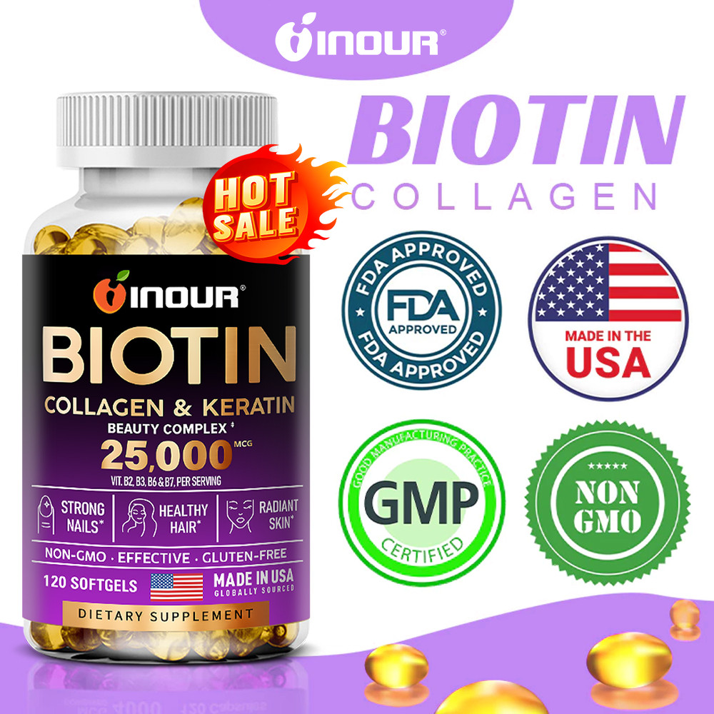 BIOTIN 25,000 MCG SOFTGELS - คอลลาเจน เคราติน และวิตามินบีรวมสูตรเข้มข้น ช่วยบำรุงเส้นผม เล็บและผิวพ