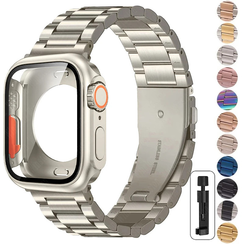 เปลี่ยนเป็น Ultra Case + Band สําหรับ Apple Watch 44 มม.45 มม.โลหะสายสแตนเลสสําหรับ iWatch Series 8 