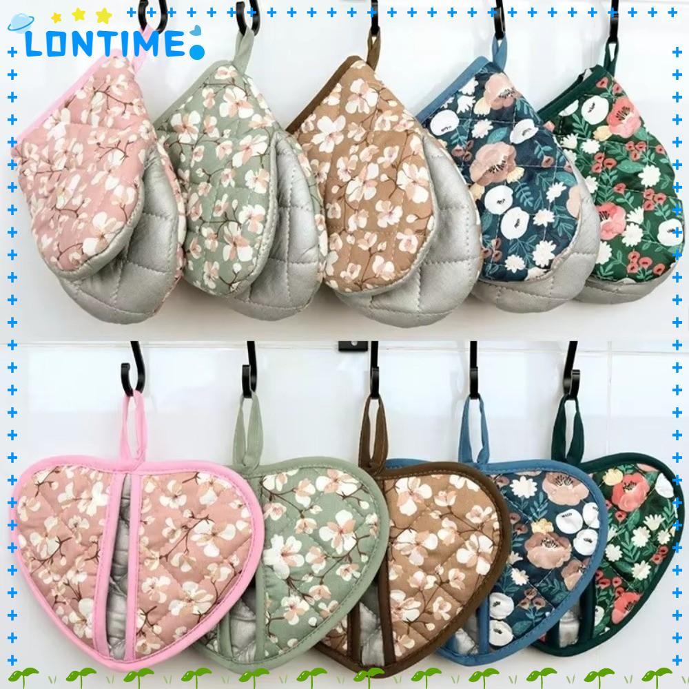 LONTIME 1PC Bakeware เตาอบ Mitts, ดอกไม้พิมพ์ร้อนทนห้องครัวแผ่นฉนวนกันความร้อน, หนารูปหัวใจผ้าฝ้ายคลิปมือถุงมือเตาอบอบ