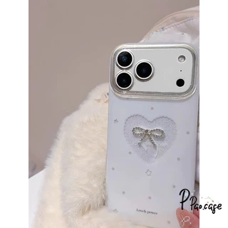 เคสไอโฟน13 16 17เคสชิมเมอร์หัวใจโบว์ป้องกันสงกรานต์ สำหรับ IPhone 17 16 12 13 15 11 14 Pro Max XR X XS 7 8 16 15 14 Plus