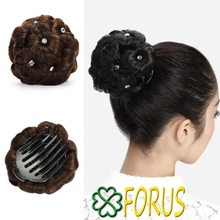 (จัดส่งในพื้นที่) ผู้หญิง Rhinestone วิกผมผม Bun Claw คลิปออกแบบ Fluffy Curly Hairpiece สะดวกผม Bun Maker สําหรับแฟชั่นทุกวัน Hairstyling
