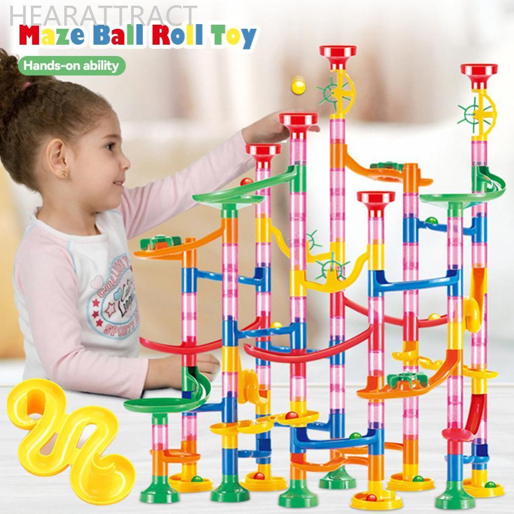 HEARATTRACT DIY ก่อสร้าง Marble Run Race Track Building Blocks เด็ก 3D Maze Ball Roll ของเล่นเด็กคริ
