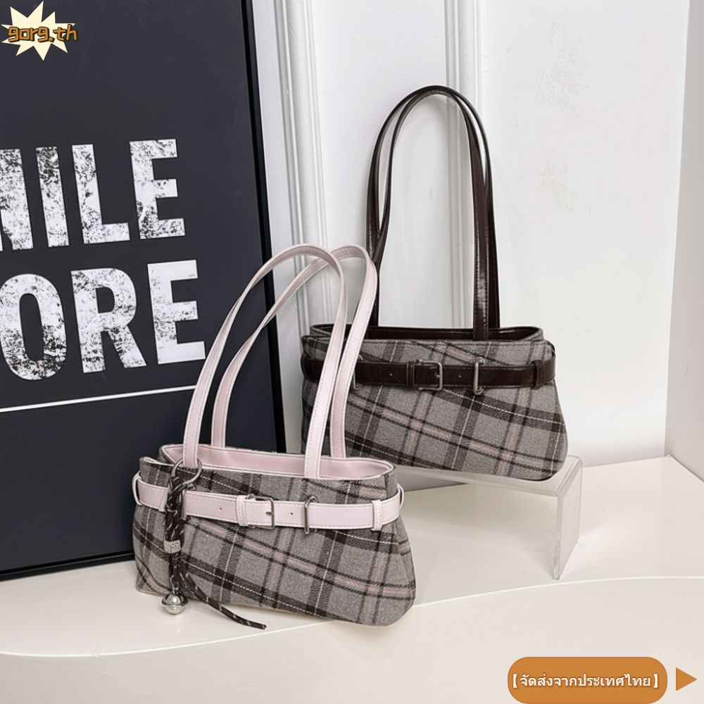 กระเป๋า tote GORG, กระเป๋าสะพายข้างลายสก๊อต เบาๆ สไตล์โบฮีเมียน
