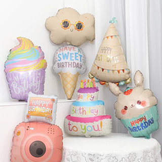 [มีส่งด่วน] ลูกโป่งวันเกิด Happy Birthday เค้กไอศกรีมน่ารัก ลูกโป่งฟอยล์ กล้องถ่ายรูป ก้อนเมฆ