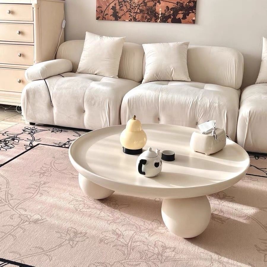 Cream Low Coffee Table INS Style Table Nordic Style Household Round Coffee Table Sofa Side Table Mej