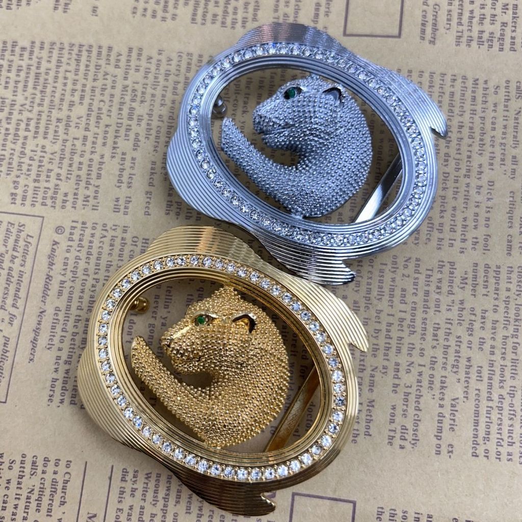 KL22 Ste***cci Men's pure copper diamond-encrusted leopard head belt buckle, premium belt buckle3.8S