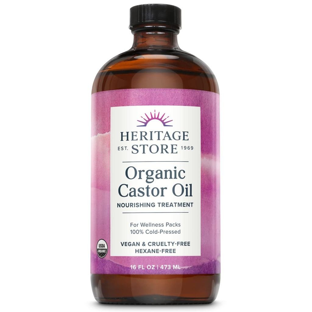 HERITAGE STORE Organic Castor Oil - Glass Bottle - Nourishing Treatment for Hair and Skin - Eyelash 