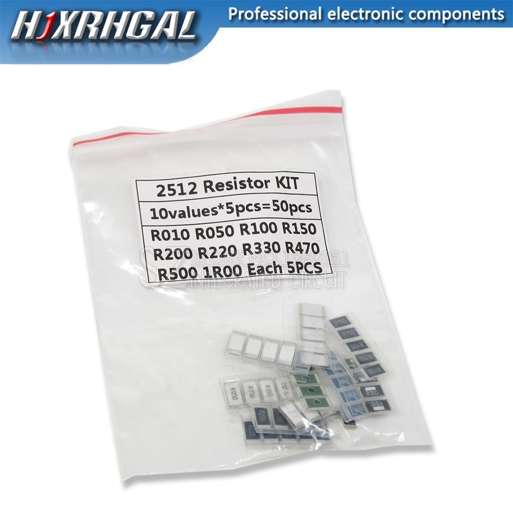 50PCS 1% 2512 SMD ตัวต้านทานตัวอย่างชุด 10 ค่าX5PCS = 50 ชิ้น 1R00 R500 R470 R330 R220 R200 R150 R10