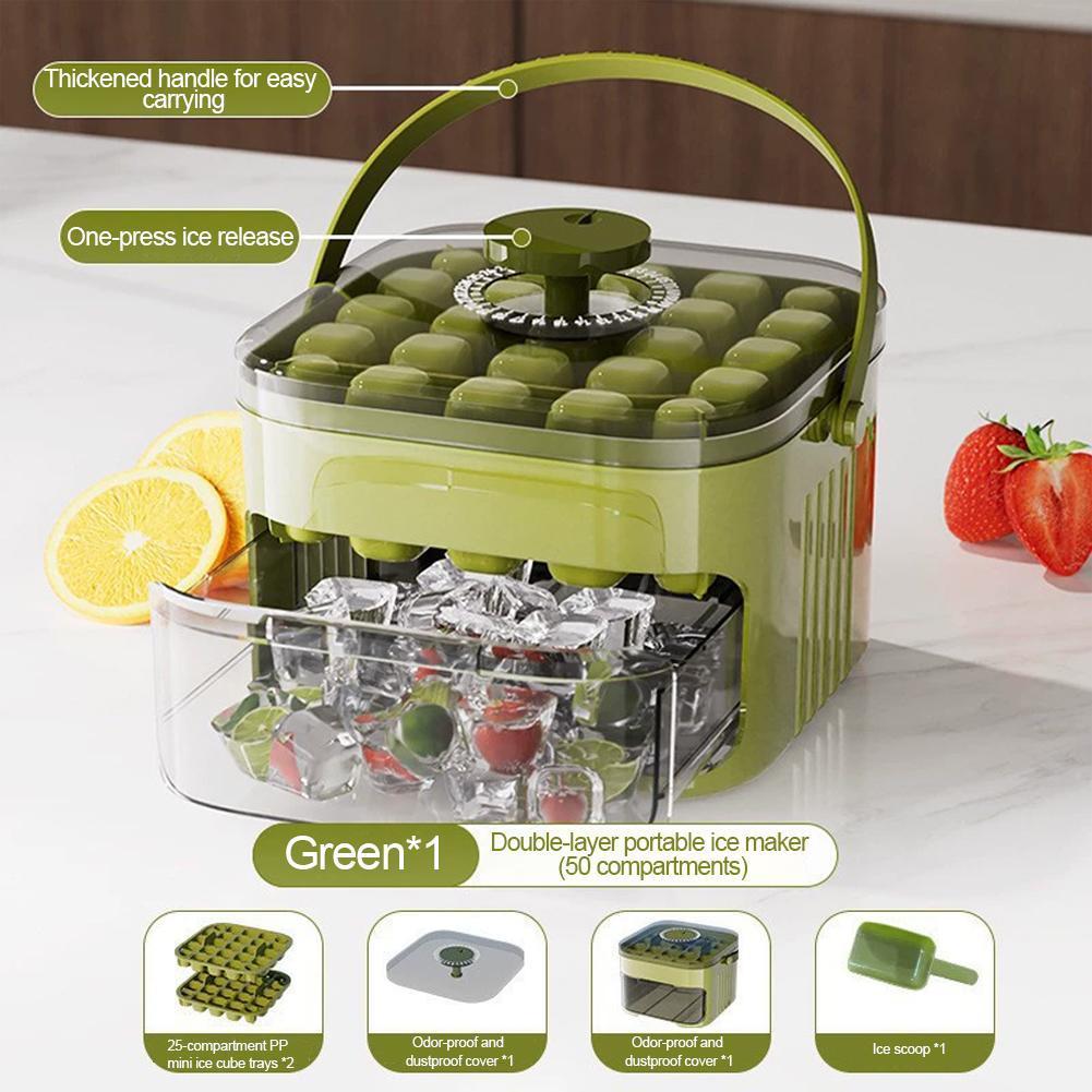 ถาดก้อนน้ําแข็งแบบกดพร้อมถัง | แม่พิมพ์เกรดอาหาร 50 ช่อง | เครื่องทําน้ําแข็งแบบพกพาสําหรับ Home & O