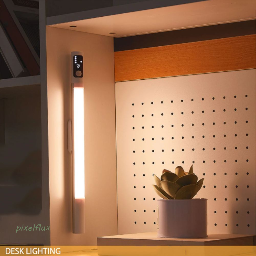 PIXELFLUX ไฟเซ็นเซอร์ตรวจจับความเคลื่อนไหว, Type C ชาร์จ USB ไฟกลางคืน, ไฟ LED แม่เหล็กจอแสดงผล LED Motion Sensor โคมไฟตั้งโต๊ะตู้