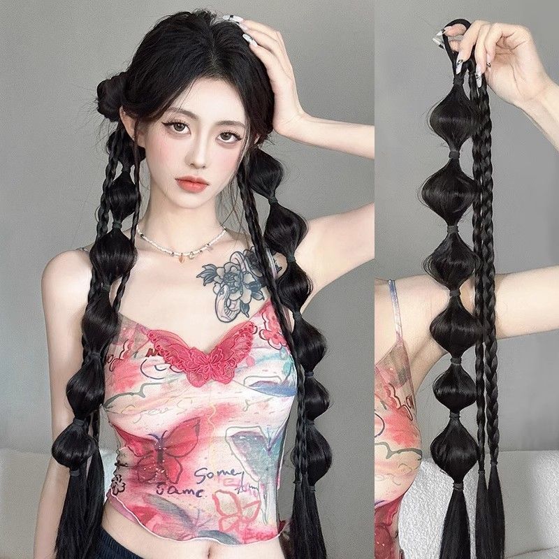 INS Y2K ผมถัก Extensions ยาว Twist กล่อง Braids หางม้ามวย Braids Hairpiece สําหรับผู้หญิง