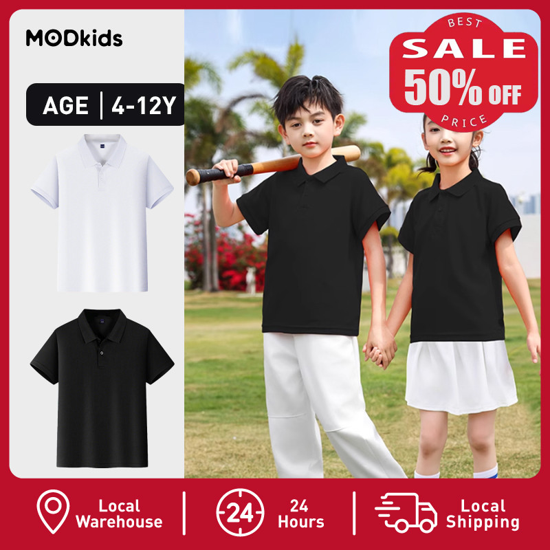 【ส่งด่วน】🚀เสื้อโปโลเด็กสั้นแขน ผ้าดูดซึมเหงื่อ สีดำ-ขาว คลาสสิก เหมาะเป็นเครื่องแบบโรงเรียน MODkids