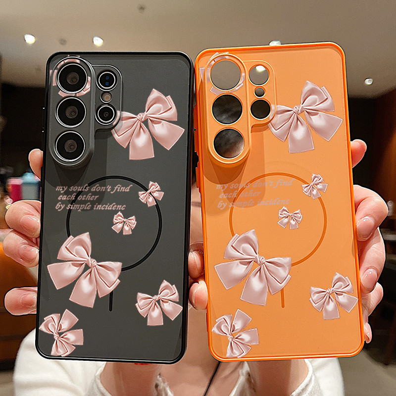 โบว์สีชมพูสาวแม่เหล็กซิลิโคนนุ่ม TPU คุณภาพสําหรับ Samsung Galaxy A57 A55 A56 A54 A37 A36 A35 A34 A2