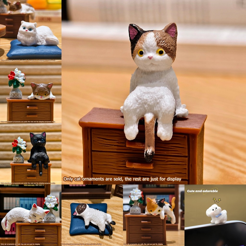 อุปกรณ์เสริมเคสโทรศัพท์ลายแมว ของตกแต่งคอมพิวเตอร์ตั้งโต๊ะ โมเดลตกแต่งรูปสัตว์นอนเล่น โมเดลลูกแมวและลูกสุนัขจิ๋ว