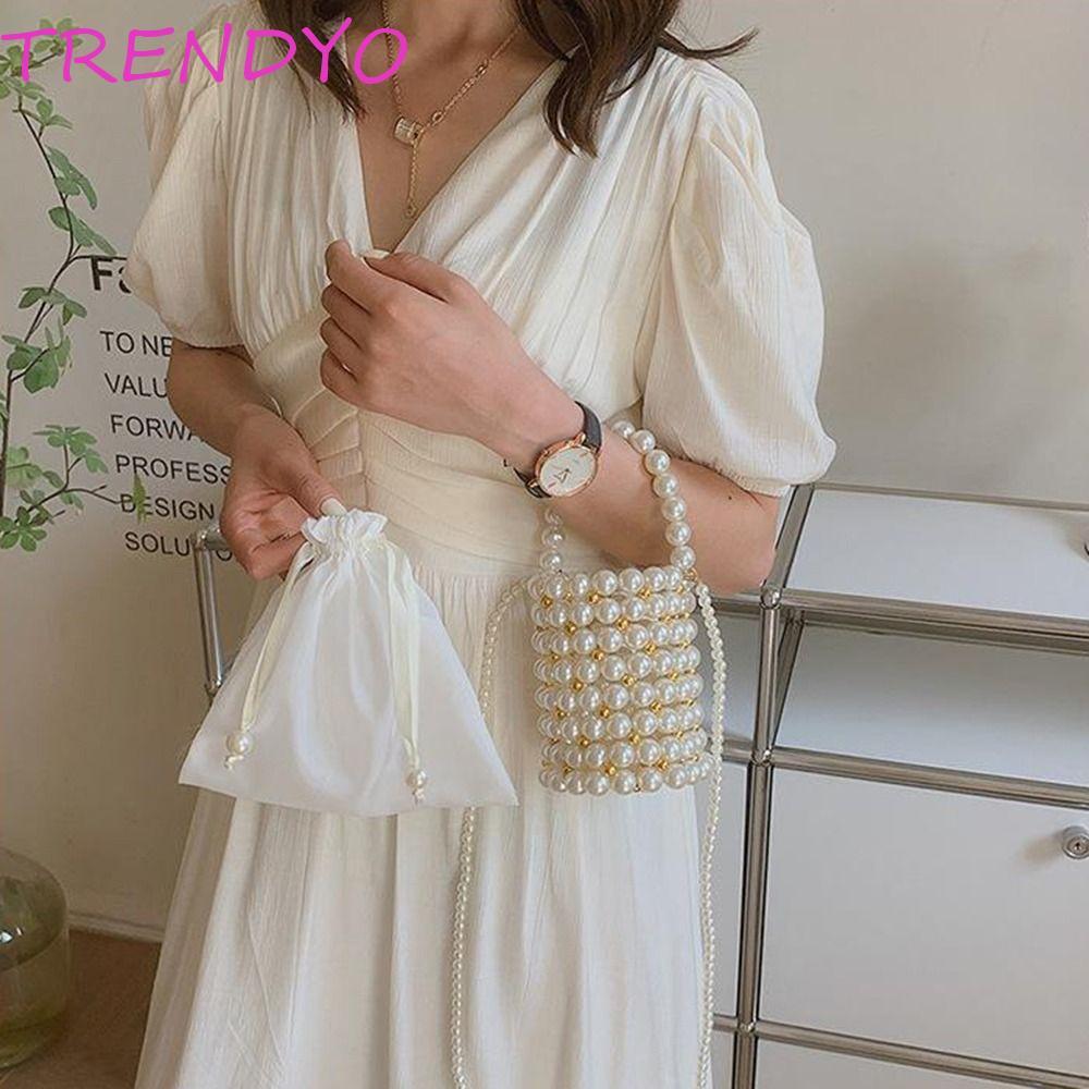 กระเป๋าถือ TRENDYO ทอลูกปัดแบบ Hollow Out Luxury Pearl Beaded ดีไซน์มินิหรูหรา เหมาะสำหรับแฟชั่นและใช้งานประจำวัน