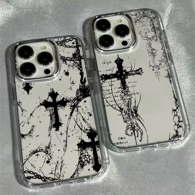 Cool Dark Gothic Cross Mark เคสโทรศัพท์สําหรับ iPhone 17 16e 16 15 14 13 12 11 Pro Max X XS XR 8 7 Plus โปร่งใสนุ่มกันกระแทก