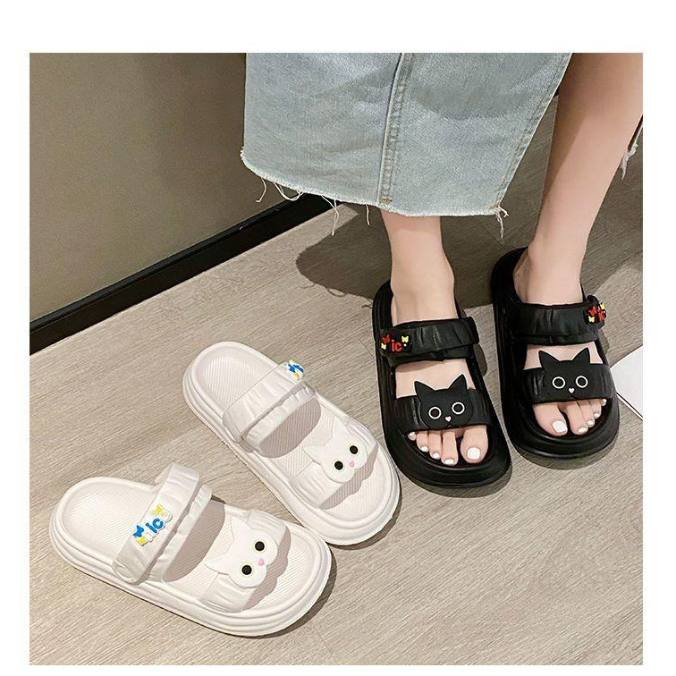 รองเท้าเเตะแฟชั่น พื้นหนา สไตล์สาวเกาหลี ลายแมวน่ารัก พื้นนุ่มใส่สบาย สำหรับคุณผู้หญิง