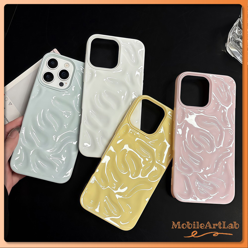 ในไทย💥สำหรับ iPhone 16 15 14 13 12 11 Pro Max X XS XR XS 7 8 6 Plus เคส เคสโทรศัพท์น่ารัก Candy Color Wave คู่หนังนุ่มป