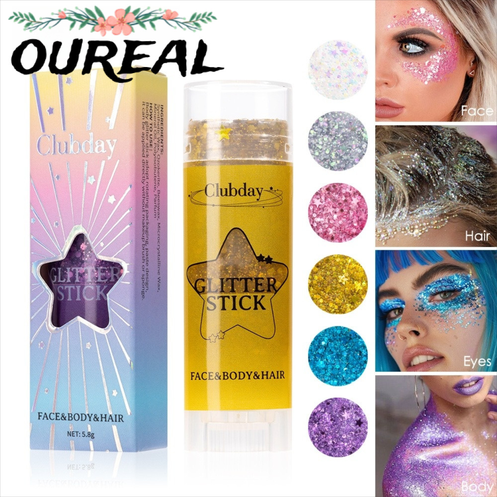 OULREAL เลื่อม Glitter Stick, Body Paint Glitter แบบพกพา Glitter Cream, Body Glitter Sticks 6 สีแก้ม