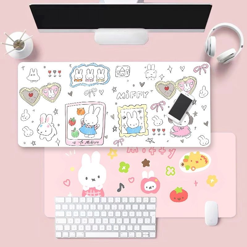 แผ่นรองเมาส์การ์ตูนสไตล์ Ins Miffy พิมพ์ HD แผ่นรองเมาส์กันน้ํา Seaming ขนาดใหญ่แผ่นรองเมาส์สําหรับเล่นเกมกันลื่น