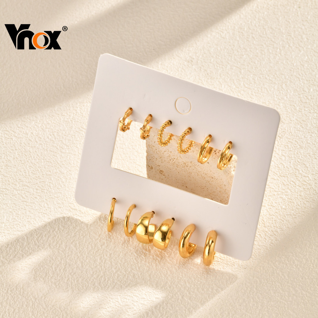 Vnox 6 คู่ ต่างหูทรง C แบบมินิมอลลิสม สไตล์แฟชั่นสำหรับผู้หญิง
