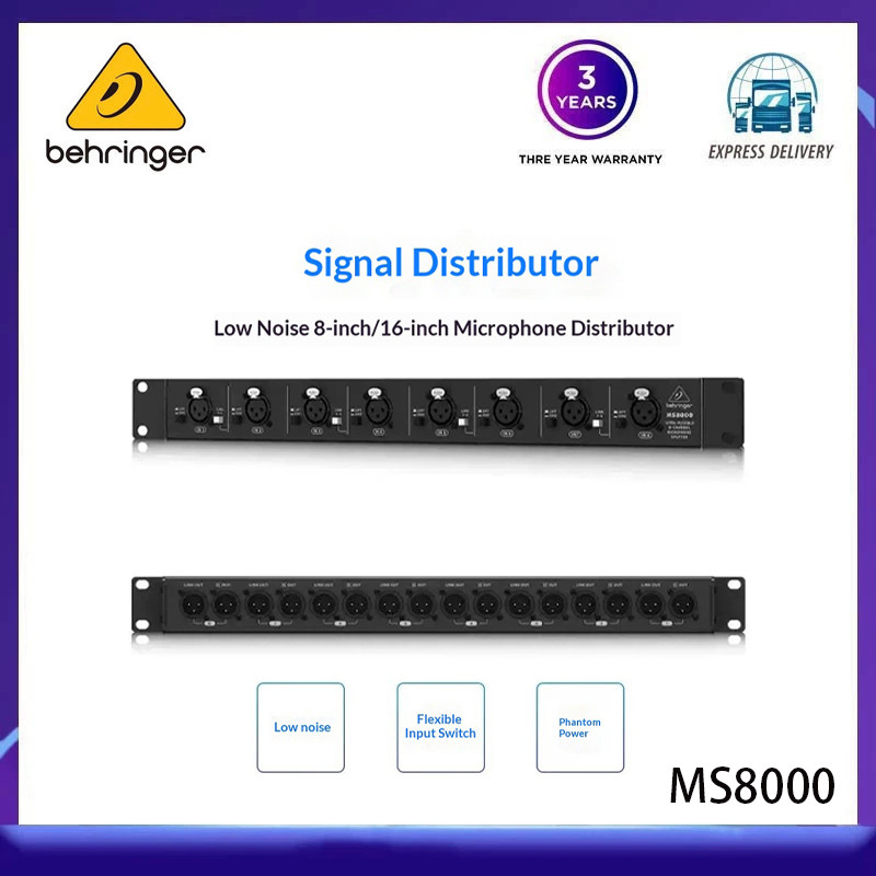 BEHRINGER MS8000 audio signal isolation distributor features 8 inputs and 16 outputs